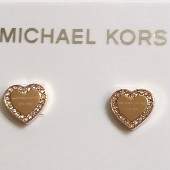 Michael Kors Rose Gold Plated Stainless Steel Crystal Heart Stud Earrings NWT - Picture 4 of 16